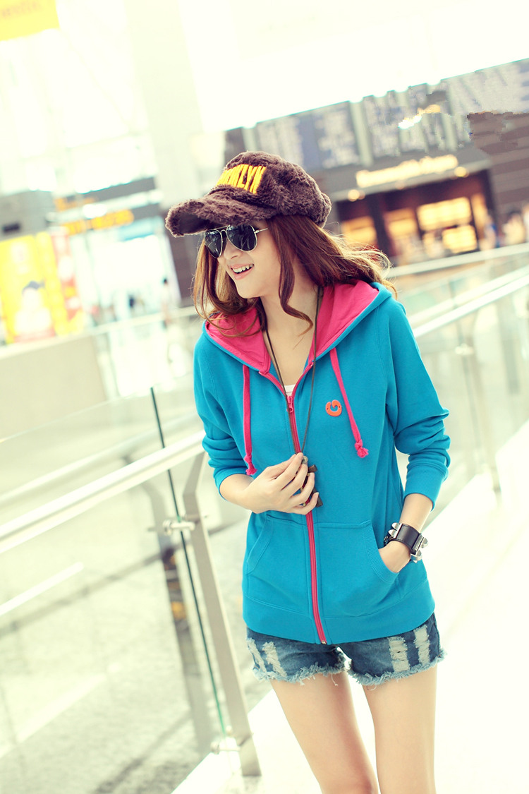 เสื้อคลุมแฟชั่นเกาหลี ลุคSport girl สุดน่ารัก มีฮูด พร้อมส่ง สีฟ้า เลือกขนาดด้านล่าง