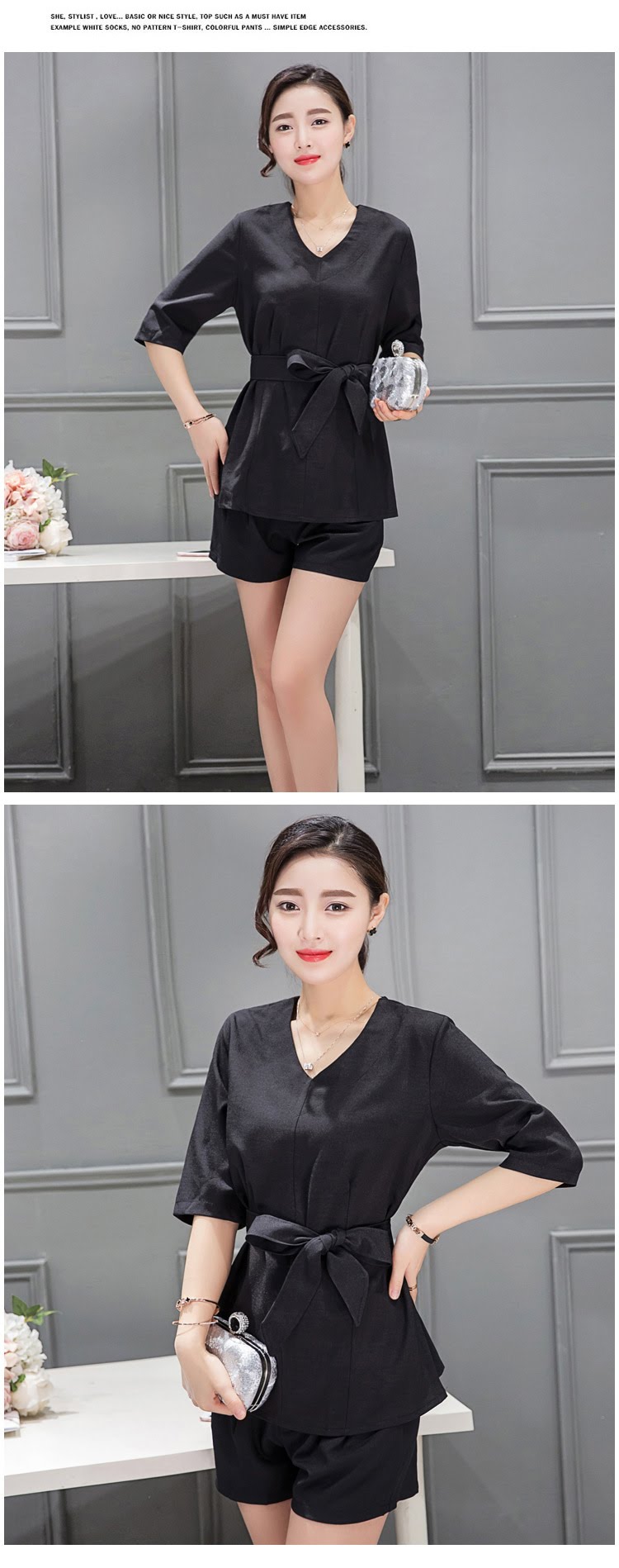 Blouse3829 เสื้อตัวยาวคอวีแขนสามส่วนสีพื้น ผ้าคอตตอนลินินเนื้อดีหนามีน้ำหนักอยู่ทรงสวย งานสวยหรูดูแพง ผ้าสวยเกินราคา แมทช์กับกางเกงได้หลายแบบ มี 2 สี ดำ, เทา