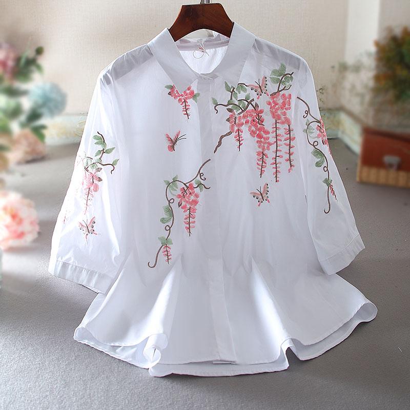 เสื้อลินิน เสื้อผ้าฝ้ายลินิน เสื้อเชิ้ตผ้าลินิน ปักลายสวยๆด้วยด้าย สไตล์VINTAGE