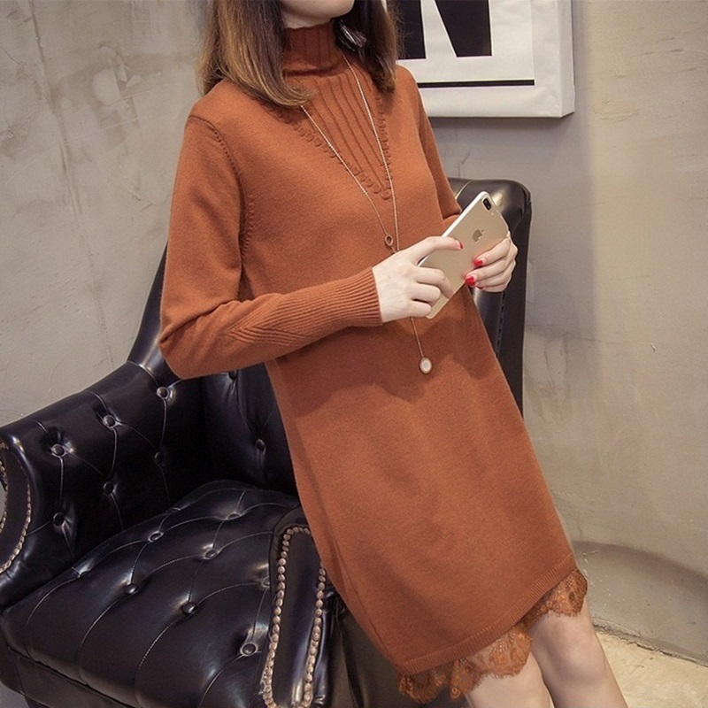 Dress4530 เดรสไหมพรมโอเวอร์ไซส์ทรงหลวมๆ แขนยาวคอเต่าชายลูกไม้สีพื้นน้ำตาลอิฐ งานไหมพรมถักเนื้อนุ่มพิเศษใส่นิ่มสบายผิวงานเกรดพรีเมียม งานดีดีไซน์น่ารัก ใส่ชิลล์ๆ ในวันสบายๆ หรือใส่เที่ยวก็ดูดี