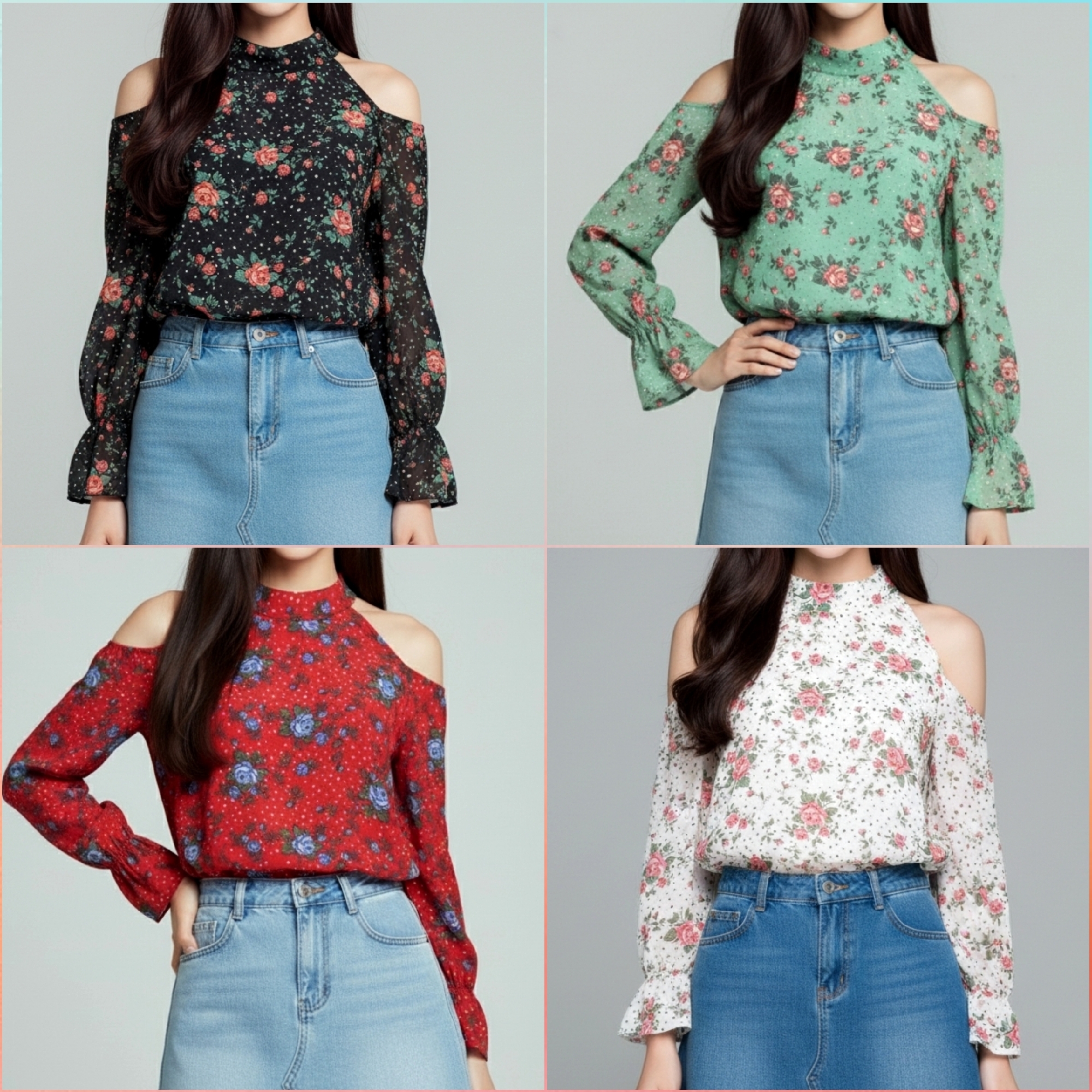 🌷 Blouse4012 เสื้อชีฟองแขนยาวเว้าไหล่ลายดอกไม้ ผ้าชีฟองเนื้อนุ่มละมุน พริ้วสวยให้ลุคหวานอ่อนโยนสุดๆ
