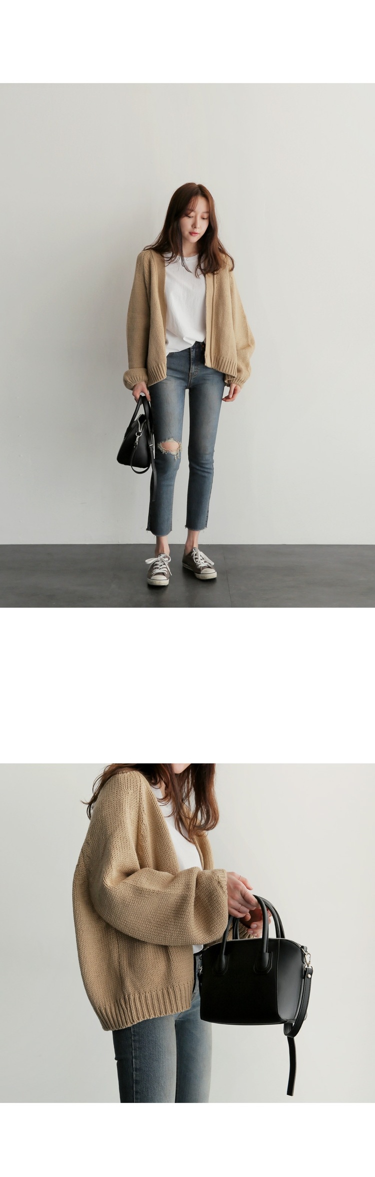 เสื้อคลุมกันหนาว ไหมพรมถัก ตัวสั้นทรงสวย พร้อมส่ง สีครีมน้ำตาล