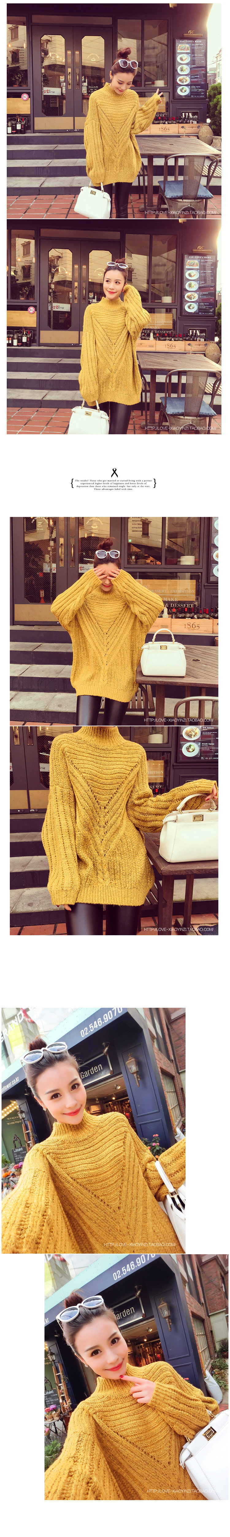 เสื้อไหมพรมตัวโคล่ง Sweater สีเหลือง คอตั้ง ยืดได้เยอะ จะใส่เดี่ยวไหรือใส่โค้ทคลุมก็สวยจ้า