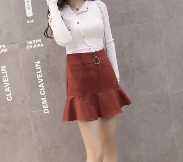 กระโปรงใส่เที่ยว ใส่เรียน กระโปรงใส่ทำงาน กระโปรงสัั้น ทรงหางปลา ตกแต่งซิปหน้า แฟชั่นดีไซน์ แบบ เก๋ ๆ 242391