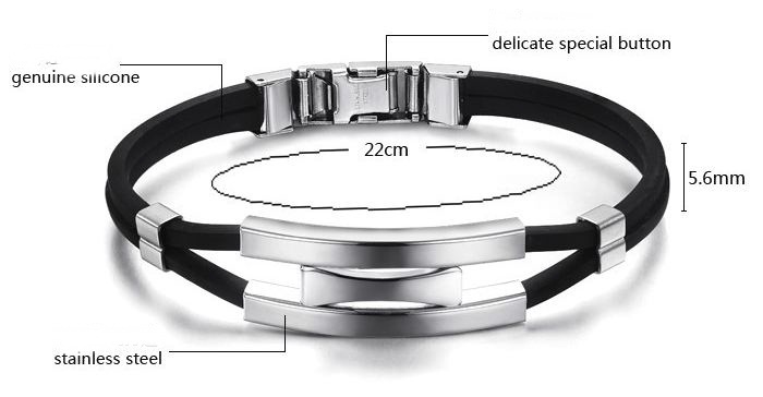 สร้อยข้อมือผู้ชาย กำไลข้อมือผู้ชาย ออกแบบ ซิลิโคนแท้ ผสม สแตนเลส แบบคลาสสิค เครื่องประดับผู้ชาย เพิ่มความเท่ มีสไตล์ 226327