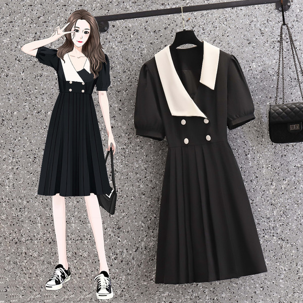 เดรสคนอ้วน เดรสสาวอวบ ชุดเดรสคนอ้วนวัยรุ่นแขนสั้น BY PLUS SIZE Girl