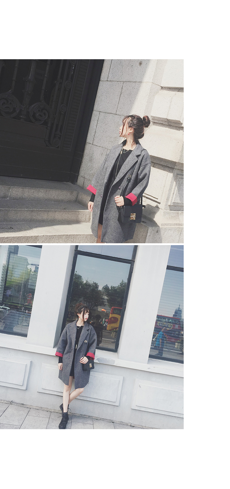 เสื้อโค้ททรงเก๋ ผ้าวูทรงแข็งเนื้อดี บุซับในกันลม แต่งพับแขนสีแดง ชายรุ่ยเซอร์ๆ งานเก๋มาก พร้อมส่ง สีเทา/สีกรม กดเลือกด้านล่างได้เลยค่ะ