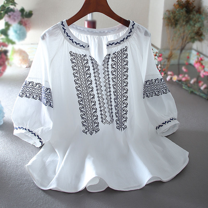 เสื้อลินิน เสื้อผ้าฝ้ายลินิน เสื้อเชิ้ตผ้าลินิน ปักลายสวยๆด้วยด้าย สไตล์VINTAGE