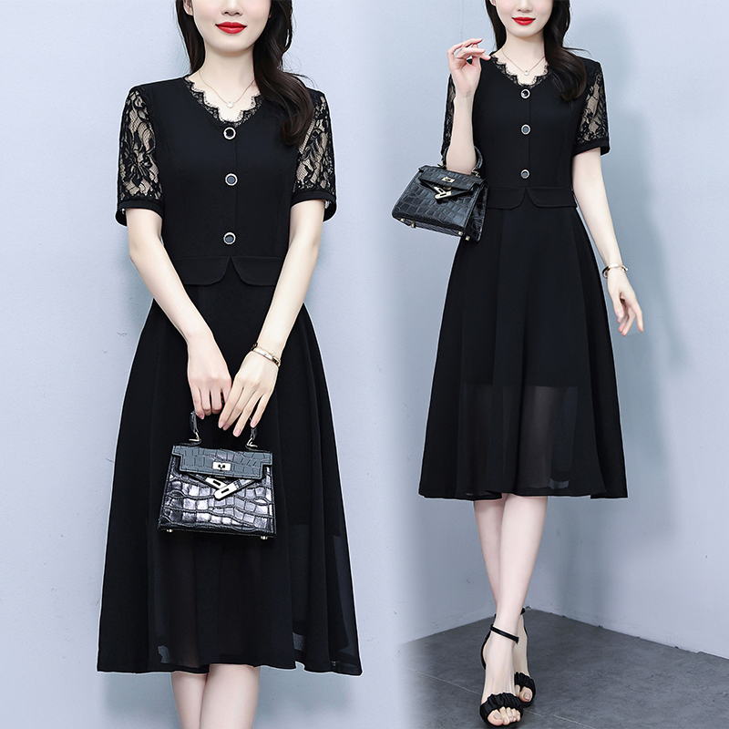 เดรสสีดำ ชุดเดรสคนอ้วน ชุดเดรสสาวพลัสไซส์ XL-5XL