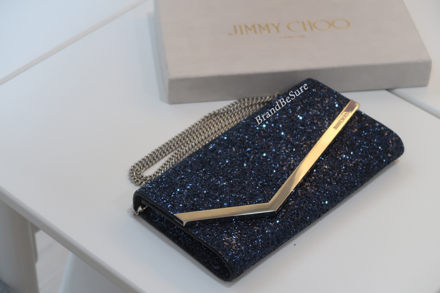 Jimmy Choo Blue Metallic Emmie Chain Wallet