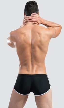 กางเกงว่ายน้ำผู้ชาย แบบ Boxers ขาสั้น สีดำ สินค้าคุณภาพส่งออก size L