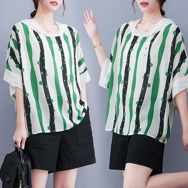 เสื้อทีเชิ้ตคนอ้วนผู้หญิงสไตล์คอตตอนลินินมีไซต์อก 47-48 นิ้ว