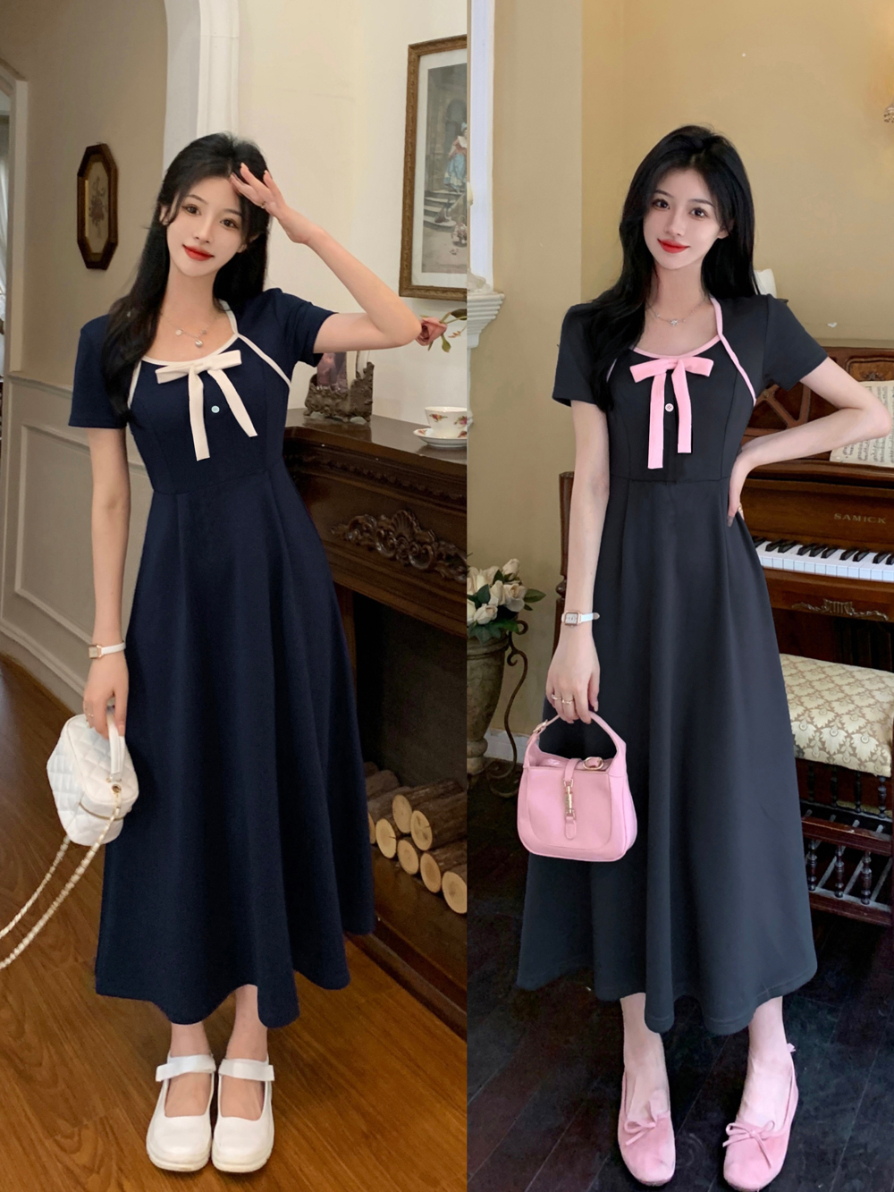 เดรสแขนสั้น มีไซส์ L-4XLอก 38-47 นิ้ว ใส่ได้ทั้งสาวหุ่นดีน่ารักจนถึงสาวอวบพลัสไซส์ จัดส่งฟรี! ทักแชทสั่งซื้อ