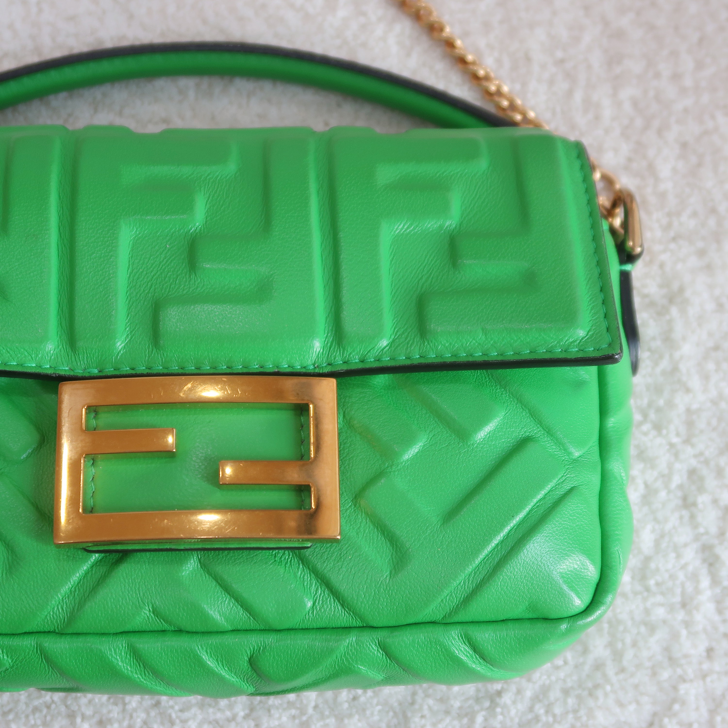 Fendi Green Nappa FF Mini Baguette