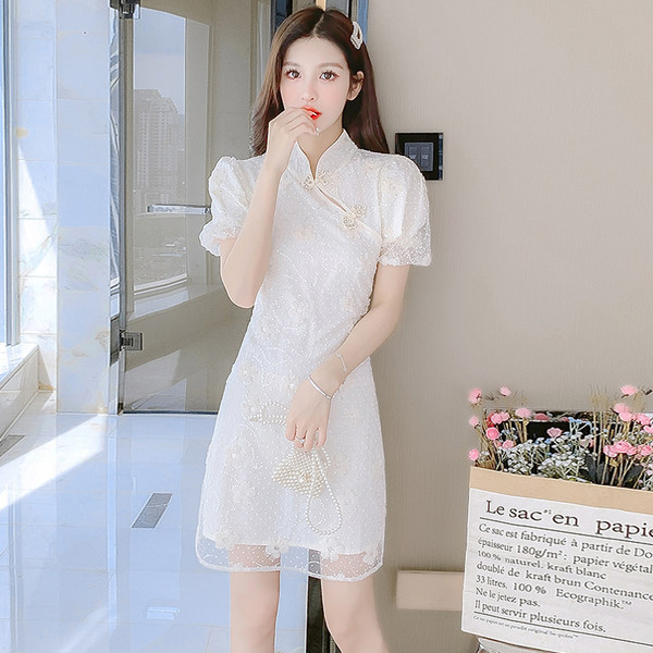 เดรสลูกไม้ เดรสชีฟองสวยๆ แขนสั้น By Meiyi women's clothing