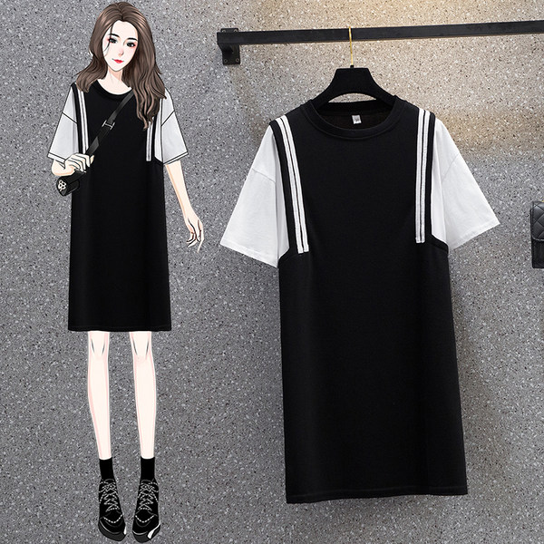 เดรสคนอ้วน เดรสสาวอวบ ชุดเดรสคนอ้วนวัยรุ่นแขนสั้น BY PLUS SIZE Girl