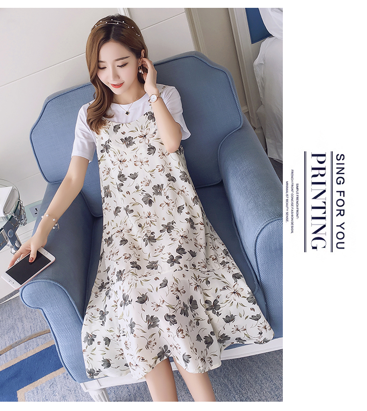 Dress4749 เซ็ท(เสื้อ+เดรส) เสื้อยืดสีขาว+เดรสสายเดี่ยวชายระบายลายดอกไม้สีครีม ผ้าชีฟองเกรดพรีเมียมเนื้อหนาสวยมีน้ำหนัก งานดีทรงดี ลายสวยน่ารัก ใส่เที่ยวทะเลหรือใส่ในวันสบายๆ ก็ดูดีจ้า