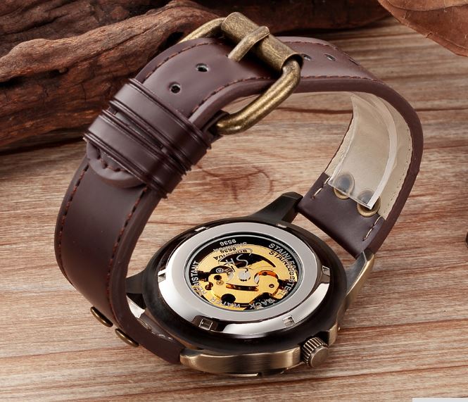นาฬิกาข้อมือ โชว์กลไก Mechanical watch นาฬิกาสายหนัง ผสมผสาน กับเทคโนโลยี ระบบฟันเฟือง สวย วินเทจ 450672