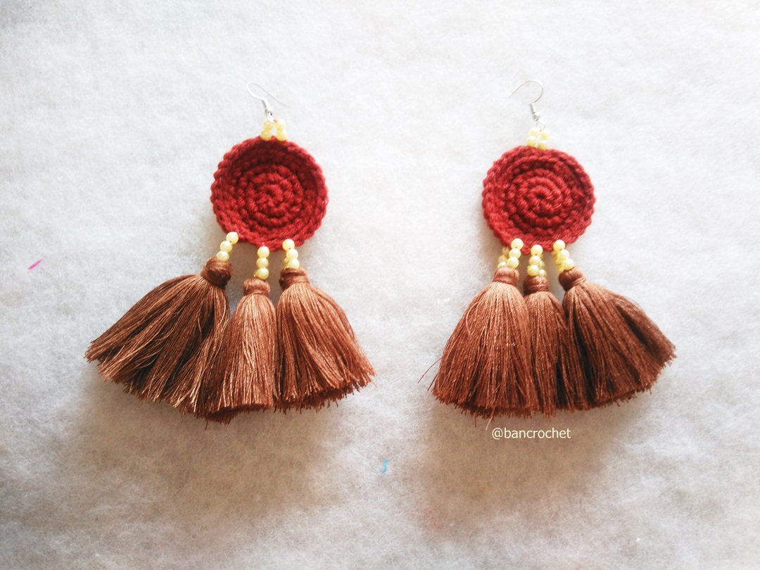 ต่างหูถักโครเชต์ crochet earrings หลากสี 5 นิ้ว