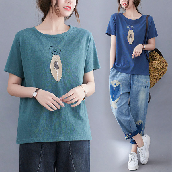 เสื้อยืดคนอ้วน สไตล์ญี่ปุ่น เสื้อยืดคนอ้วนผู้หญิง เสื้อทีเชิ้ตตัวใหญ่