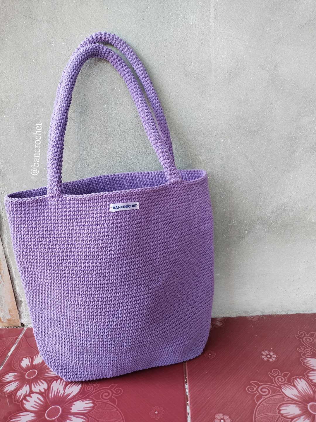 Bancrochet กระเป๋าถักโครเชต์ crochet bag ม่วง 29*30*9 สาย 22 cm