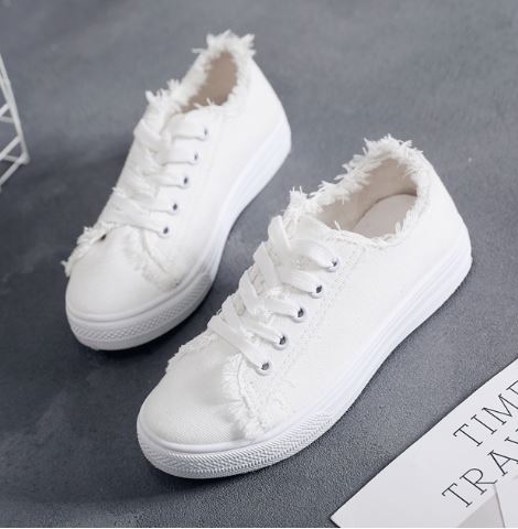 รองเท้าผ้าใบ ผู้หญิง รองเท้าผ้าใบ สีขาว สีดำ แบบเซอร์ ๆ รองเท้า เท่ ๆ แต่งขอบ รองเท้าผ้าใบ ใส่เที่ยว s568970