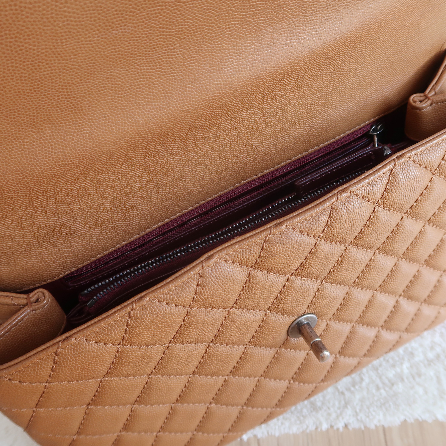 Chanel Caramel Caviar Coco Handle Lizard Medium 13" RHW