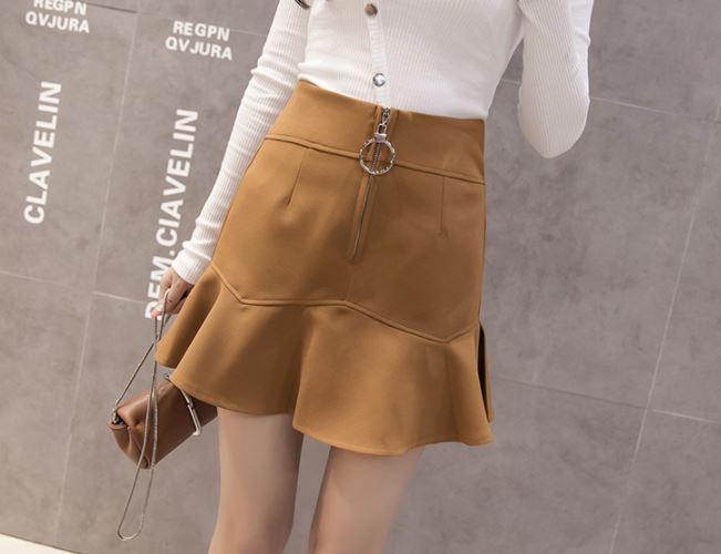 กระโปรงใส่เที่ยว ใส่เรียน กระโปรงใส่ทำงาน กระโปรงสัั้น ทรงหางปลา ตกแต่งซิปหน้า แฟชั่นดีไซน์ แบบ เก๋ ๆ 242391