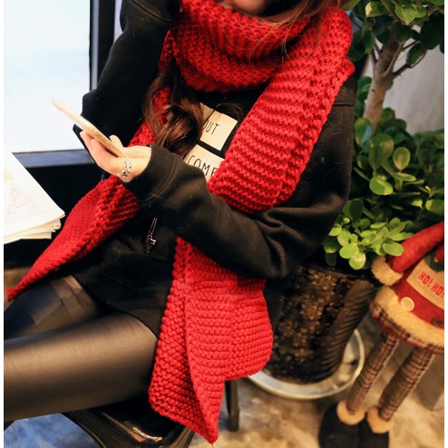 ผ้าพันคอกันหนาว ไหมพรม เกาหลี สีแดง เข้าได้กับทุกชุด พร้อมส่ง Red