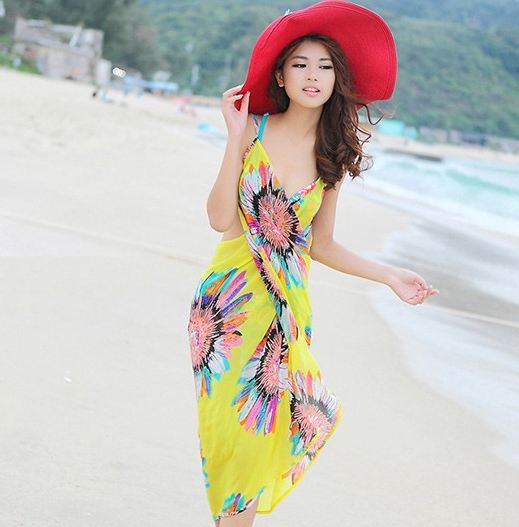 เสื้อคลุมชุดว่ายน้ำ ใส่เล่นเดินชายหาด ชายทะเล เดรส ใส่คลุมชุดบิกินี่ ใส่เดินชายหาด สีเหลือง ฟินสุด ๆ ลายดอกไม้ สวยเก๋ มีสไตล์ 90104_5