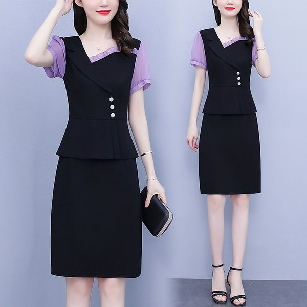 เดรสคนอ้วน เดรสสาวอวบ ชุดเดรสคนอ้วนวัยรุ่นแขนสั้น BY PLUS SIZE Girl