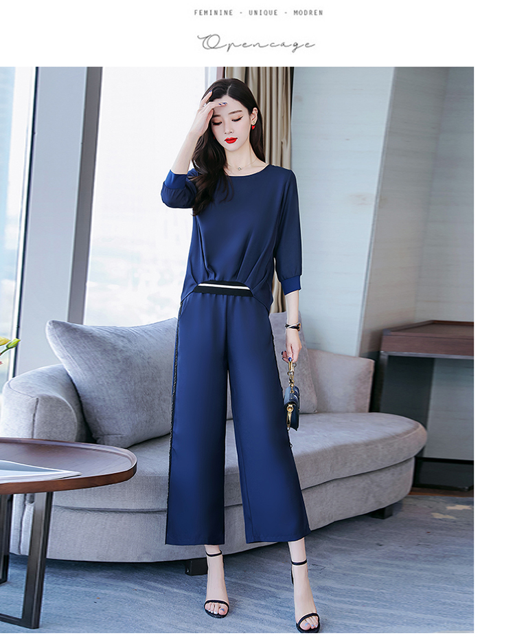 Set_bt1743 ชุดเซ็ท 2 ชิ้น เสื้อแขนยาว+กางเกงขายาวเอวยางยืดหลังแต่งแถบผ้าวิ้ง งานเซ็ทเข้าชุดดีเทลดีงาม