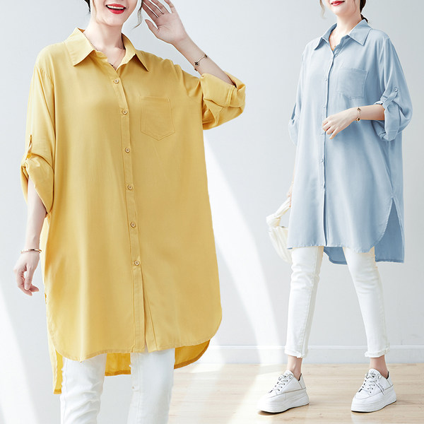 เสื้อทีเชิ้ตคนอ้วนผู้หญิงสไตล์คอตตอนลินินมีไซต์อก 47-48 นิ้ว
