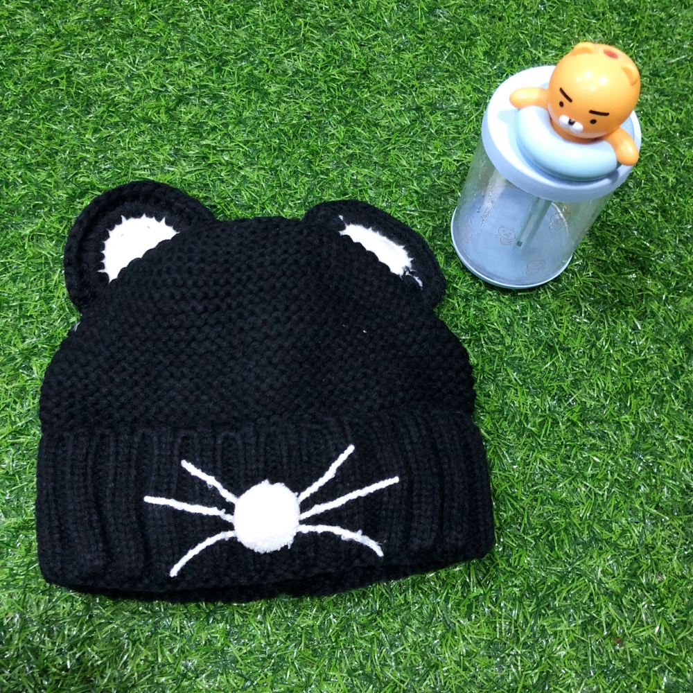 หมวกไหมพรม หนวดแมว น่ารัก งานดีบุขนอุ่นด้านใน พร้อมส่งจ้า