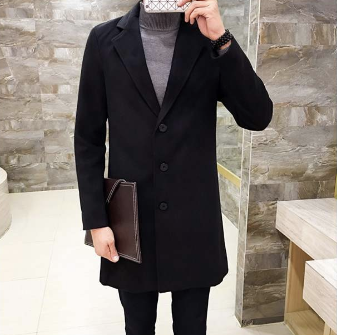 เสื้อโค้ทผู้ชาย สไตล์เกาหลี ทรงคลาสสิค ใส่ง่ายเข้ากับทุกชุด กันหนาวได้ดี พร้อมส่ง สีดำ