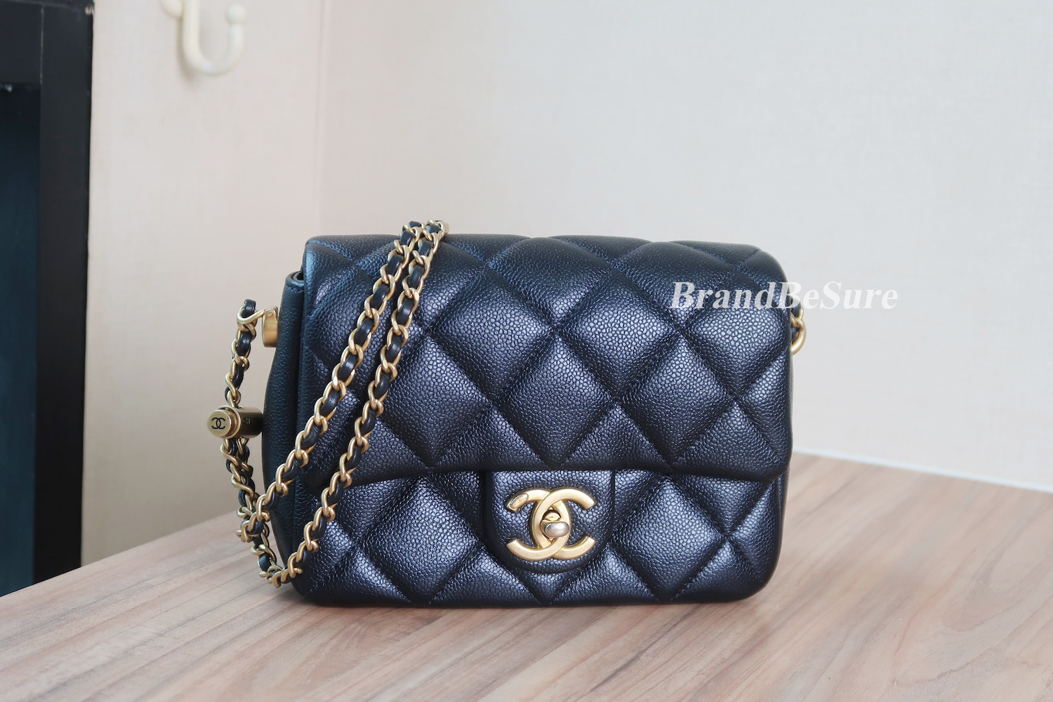Chanel Black Caviar Mini 7" Adjustable Strap GHW