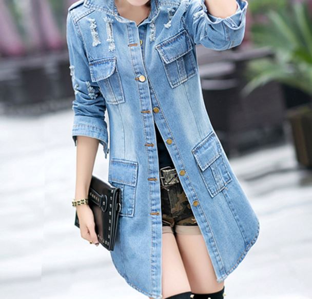 เสื้อแจ็คเก็ตยีนส์ แฟชั่น jacket ยีนส์ ตัวยาว แขนยาว เสื้อโค้ทยีนส์ ผู้หญิง ใส่สวย ใส่เท่ ใส่เที่ยว ต่างประเทศ 789067