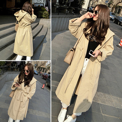 เสื้อคลุมตัวยาว มีฮูดพร้อมสายผูกเอว ทรงเก๋ ผ้าเนื้อด้าน บาง พร้อมส่ง ครีมโทนเขียว