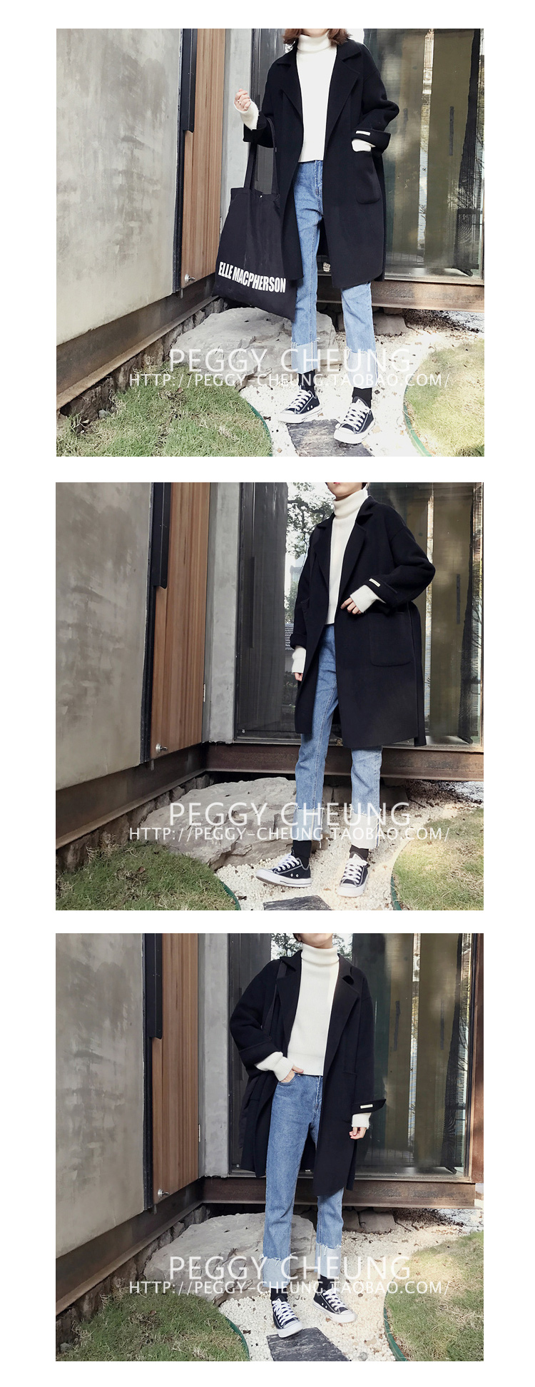 OverCoat เสื้อโค้ทกันหนาว ทรงโคล่งสีดำ ผ้าวูลผสมเนื้อดี บุซับในกันลม พร้อมส่ง same pic