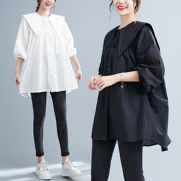 เสื้อทีเชิ้ตคนอ้วนผู้หญิงสไตล์คอตตอนลินินมีไซต์อก 47-48 นิ้ว