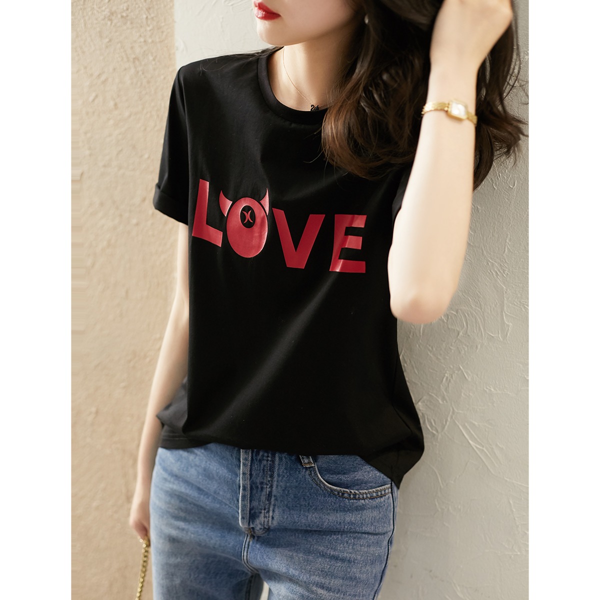 Blouse3780 เสื้อยืดไซส์ใหญ่สาวอวบ อกสกรีนลายเท่ๆ ผ้าคอตตอนเนื้อดีนุ่มยืดหยุ่นสูงใส่สบาย งานน่ารักแมทช์กับอะไรก็เข้า