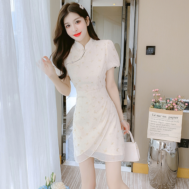 เดรสลูกไม้ เดรสชีฟองสวยๆ แขนสั้น By Meiyi women's clothing