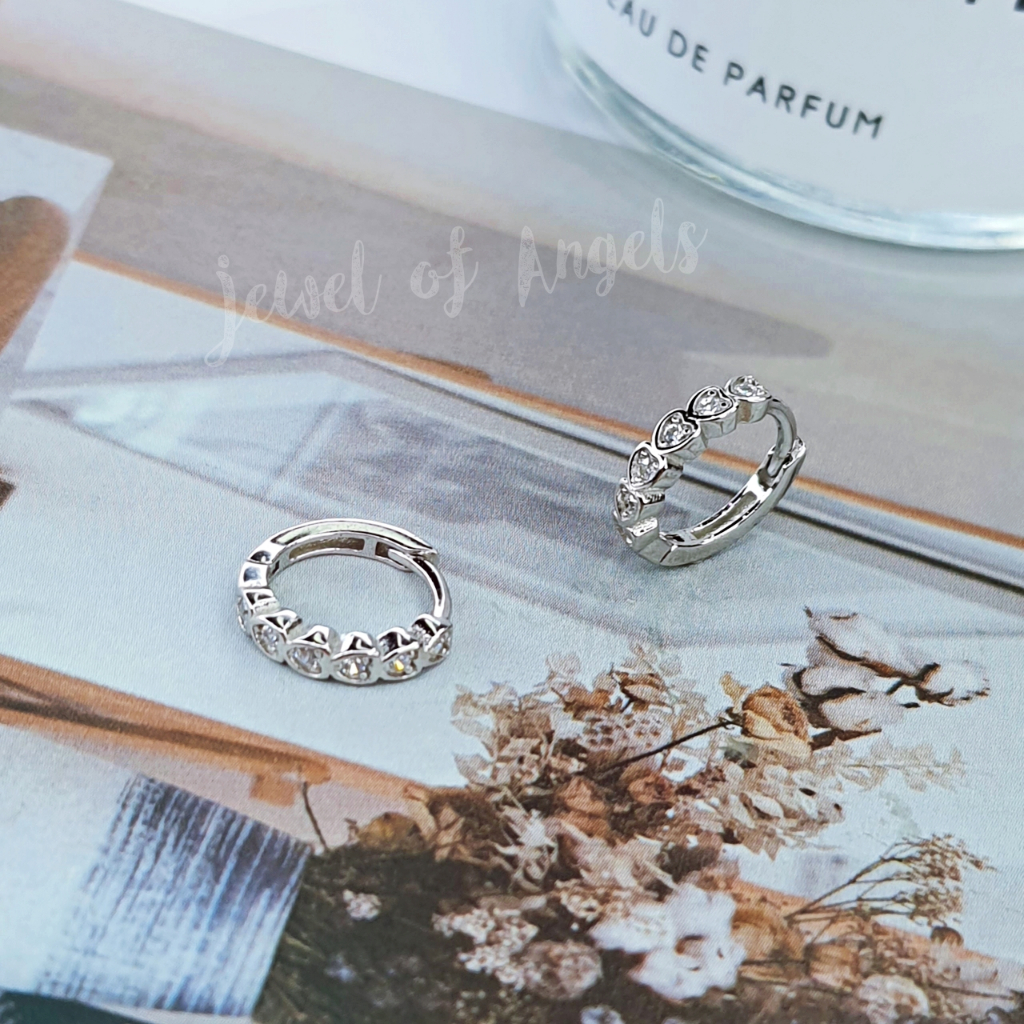 ต่างหูเงินแท้ S925 รุ่น Flirt ต่างหูห่วงเล็กหัวใจ เพชร CZ สูง10.6mm เงินแท้ทั้งชิ้น Silver925 ต่างหูผู้หญิง