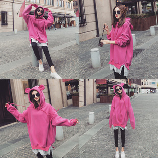 เสื้อกันหนาวฮู้ดดี้ แฟชั่นเกาหลี หูหมี ผ้าเนื้อนุ่ม ด้านในเป็นผ้าสำลี กันหนาวได้จ้า พร้อมส่ง งานจริงในภาพสุดท้าย ชมพู