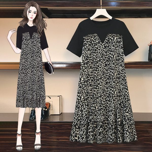 เดรสคนอ้วน เดรสสาวอวบ ชุดเดรสคนอ้วนวัยรุ่นแขนสั้น BY PLUS SIZE Girl