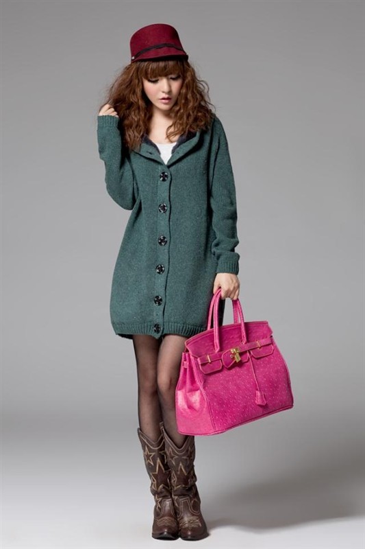 เสื้อกันหนาวฮู้ดดี้ แฟชั่นเกาหลี ผ้าถัก ด้านในเป็นขนนิ่มตัวยาว คุณภาพดี เนื้อผ้าตามแบบ พร้อมส่ง green