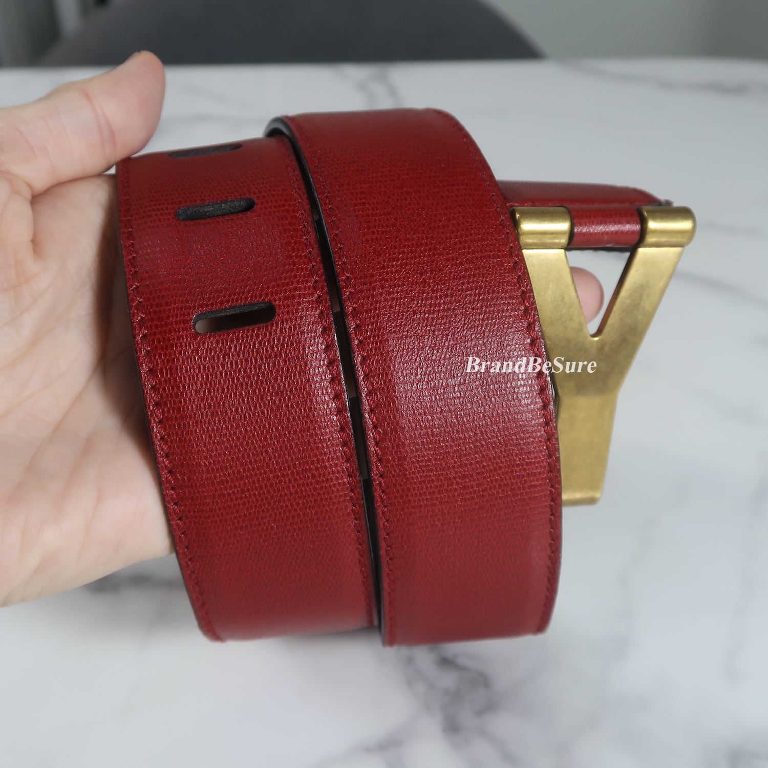 Saint Laurent Red Calf Leather Chyc Belt Size 85