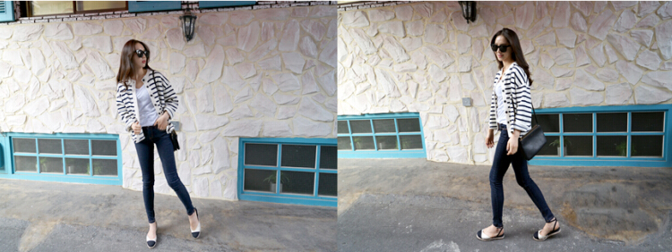 เสื้อคลุมแฟชั่น ลายขวาง สไตล์เกาหลี ผ้าเนื้อดี ทรงน่ารัก แนะนำเลยจ้า same pic