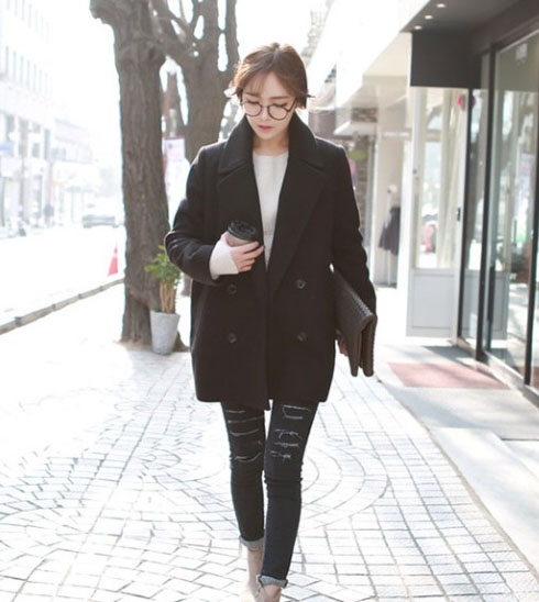 CLASSIC BLACK COAT เนื้อนุ่ม บุซับใน [ เสื้อโค้ท กันหนาว สีดำ ] พร้อมส่ง BLACK