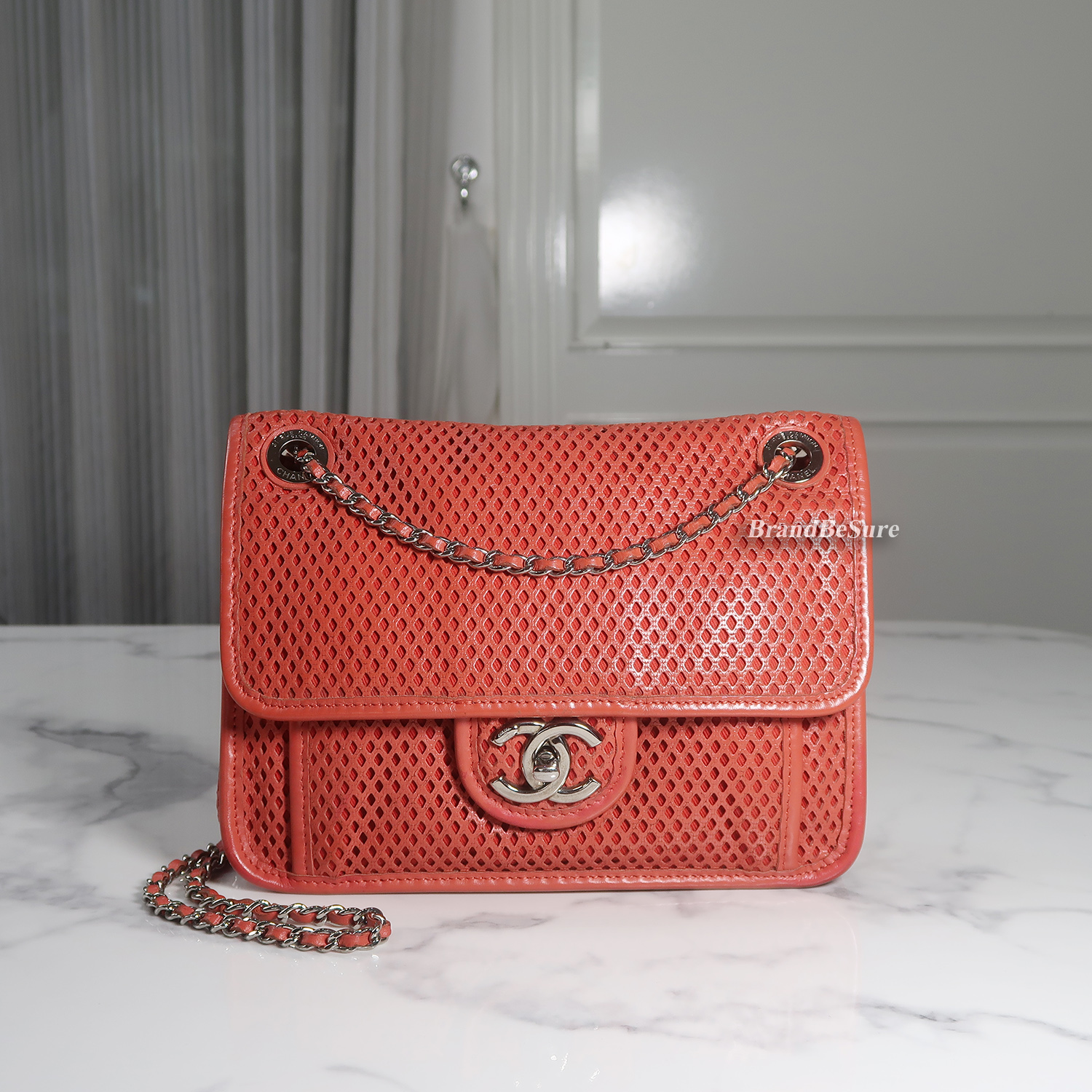 Chanel Red Perforated Calfskin Small Up In The Air Flap